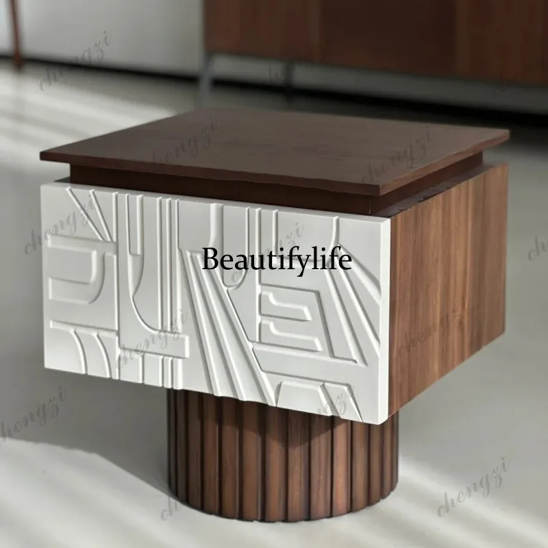 Solid wood bedside table French retro, light luxury storage, home living room bedside table