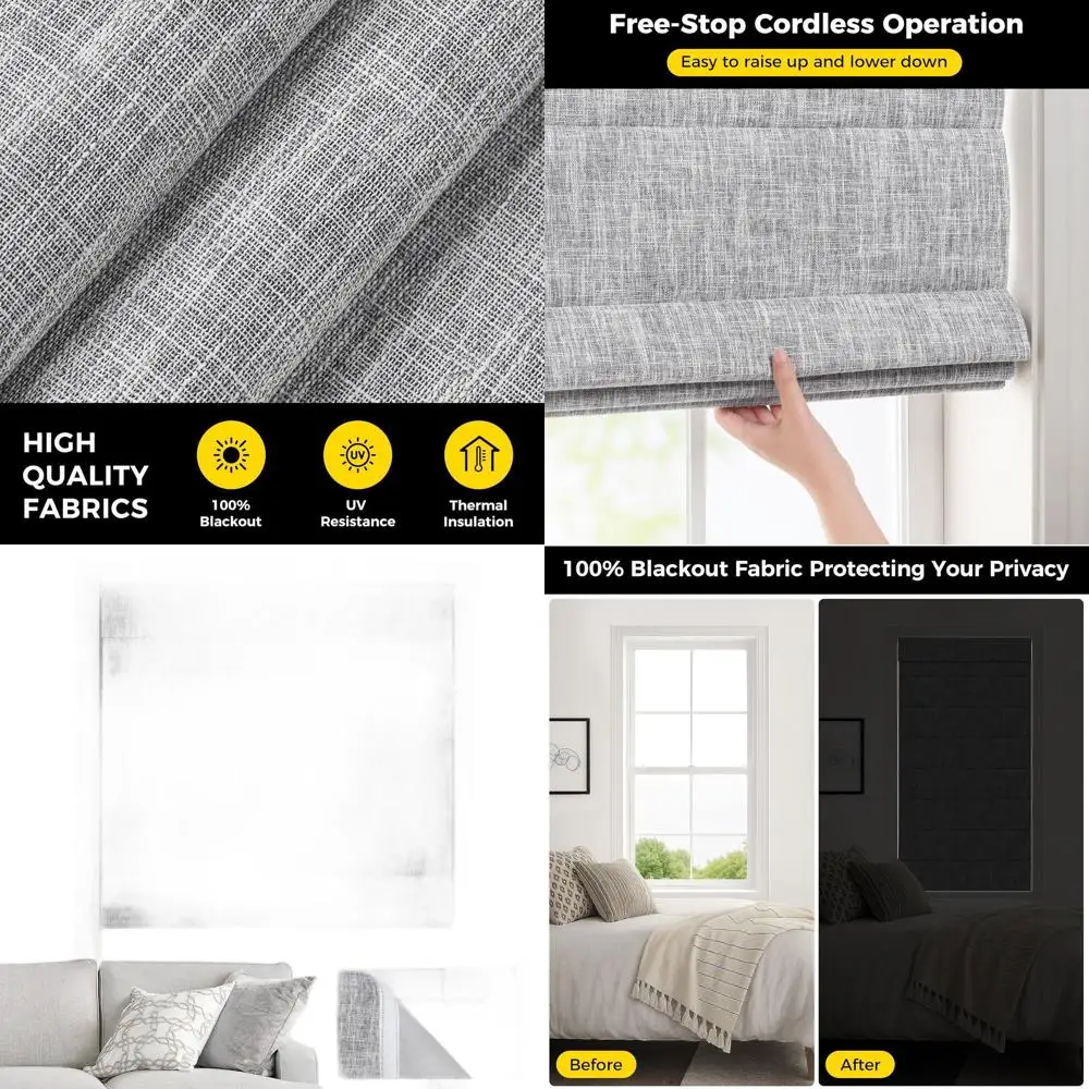 

Серый лен, 100% затемняющий беспроводной римский козырек, 23 ширины x 64 высоты для Windows