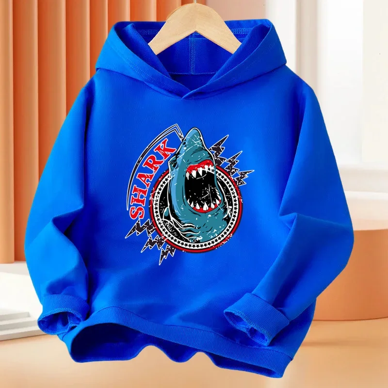 Spring New Boys 3-14 Years Children Pullover Clothes Outerwear Cartoon Cute Shark Baby Tops Girls Kids Toddler Hoodies Tops