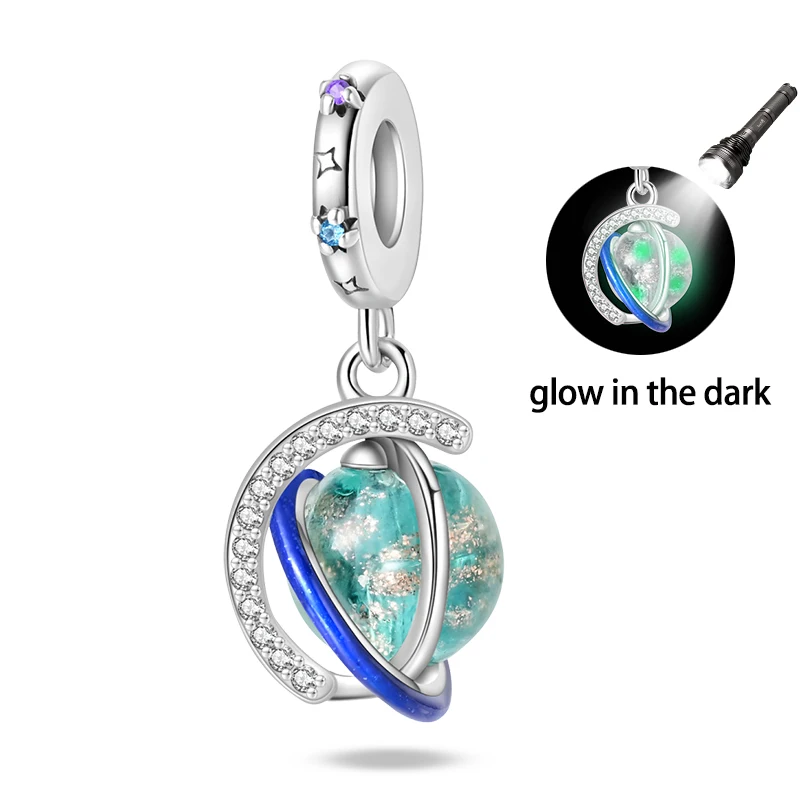 Original Charms Silver Beads Glowing Planet Pendant