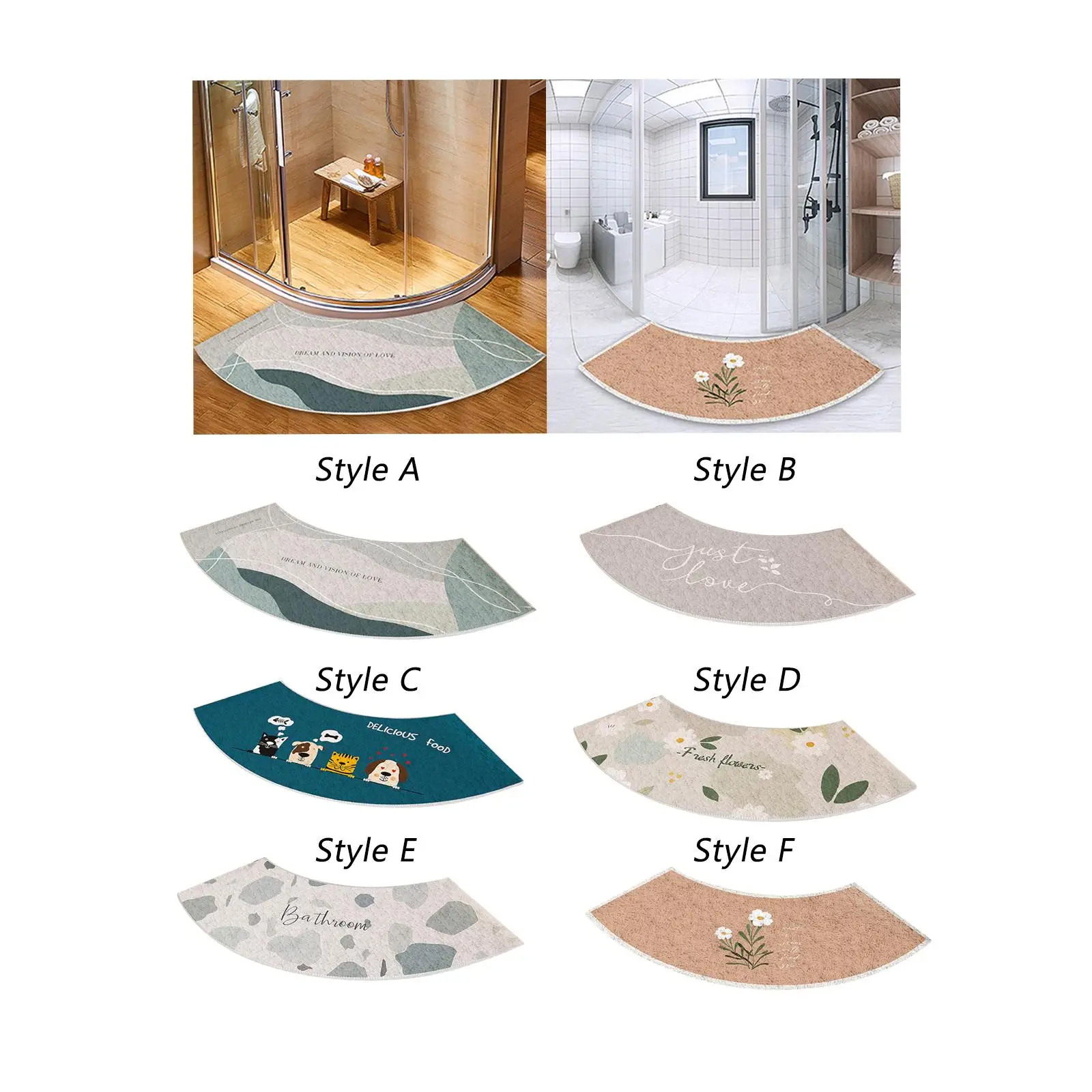 Curved Bath Mat Fan Shaped Foot Rug Bathroom Carpet Thick Floor Mat Environment Friendly Washable Non Slip Bath Rug 40x75cm