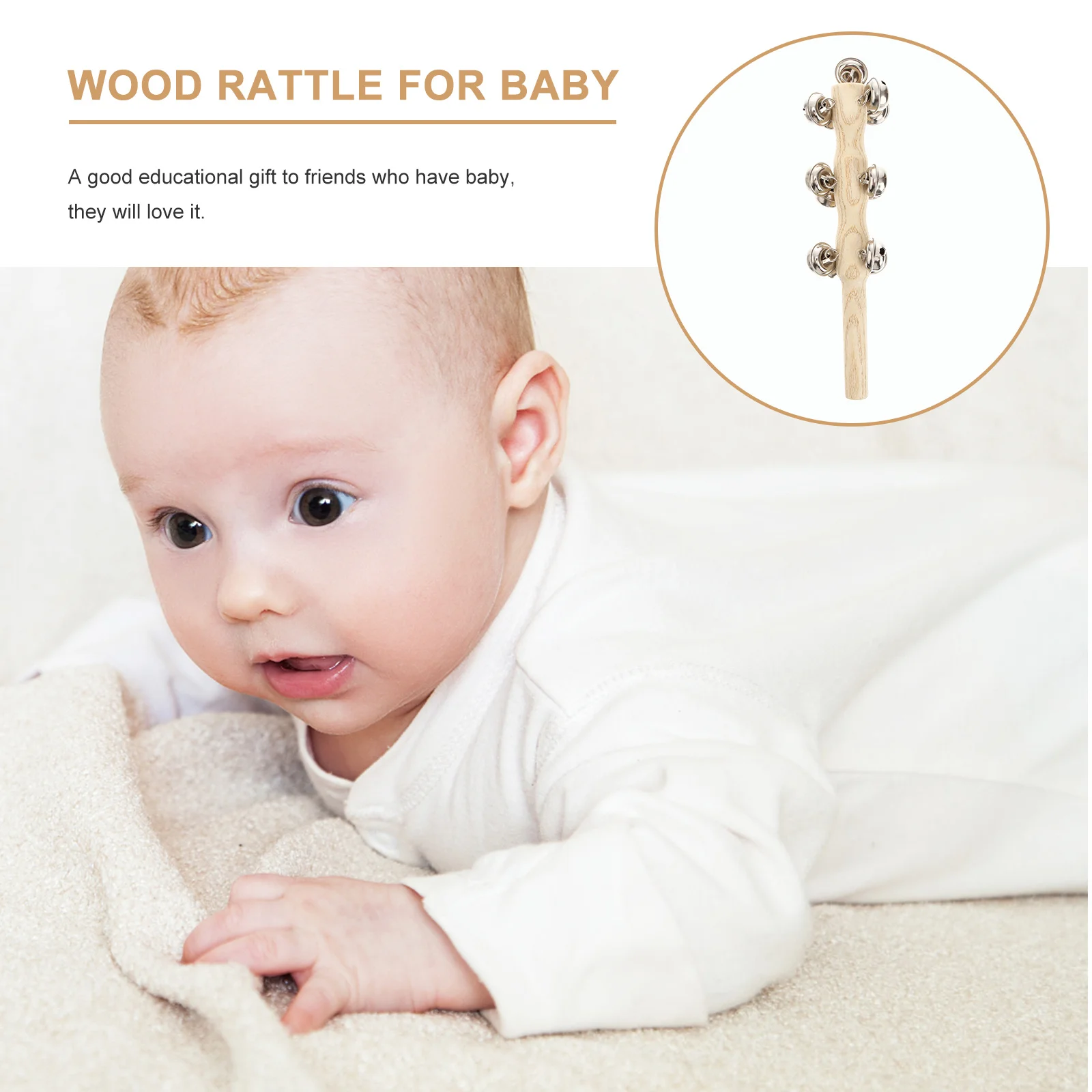 Hochet en bois pour bébé, cloches à main, matériau Durable, stimulateurs d'intérêt musical pour formation sensorielle infantile, cadeau pour enfants, 8 pièces