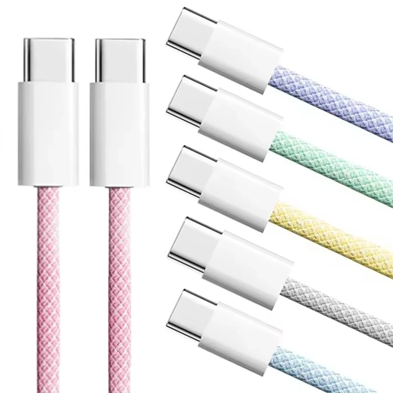 60W USB-C to USB-C Braided Cable For iPhone 15 16 17 Pro Max Air Samsung Google Moto Type C to Type C Quick Charging Cable 1m 2m