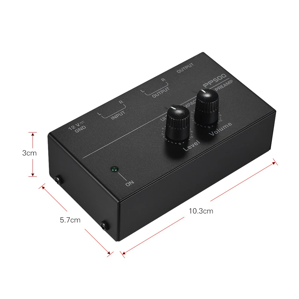 Ultra-compact Phono Preamp Pre Audio Amp Preamplifier with Level Volume Control Turntable Input RCA Output 1/4'' TRS Output