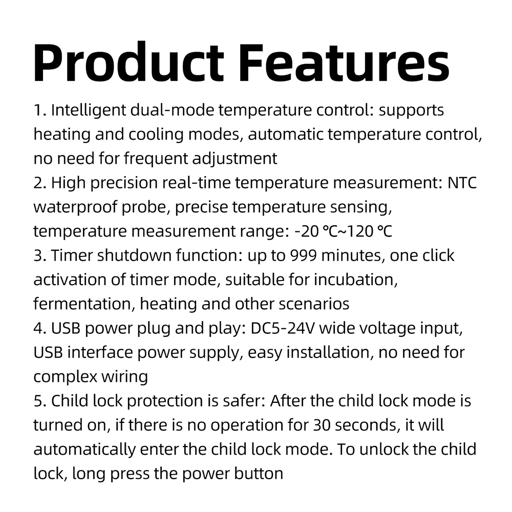 Intelligenter digitaler Temperaturregler W-3301A, Dual-Modus Heizung und Kühlung, Kindersicherung, präzise Klimasteuerung für Zuhause – Detail 13