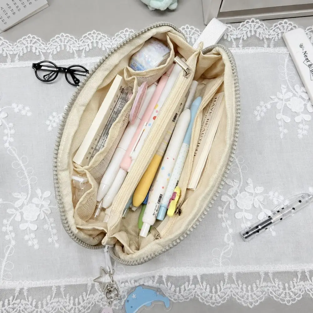 INS Polka Dot Print Pencil Case Multi-Layer Divided Shell Shape Pen Bag Large Capacity Portable Stationery Storage Bag Studnets