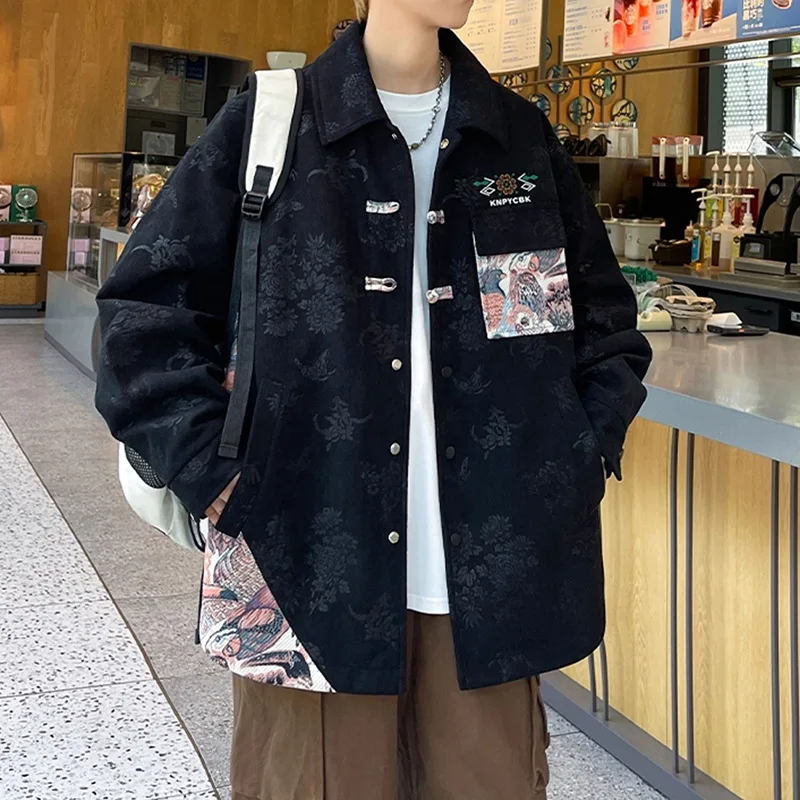 

Large Size Chinese Sle Jaet for Teens And Men with Button Design Oversized Coat Long Sve Spor Sle Polyester Fiber