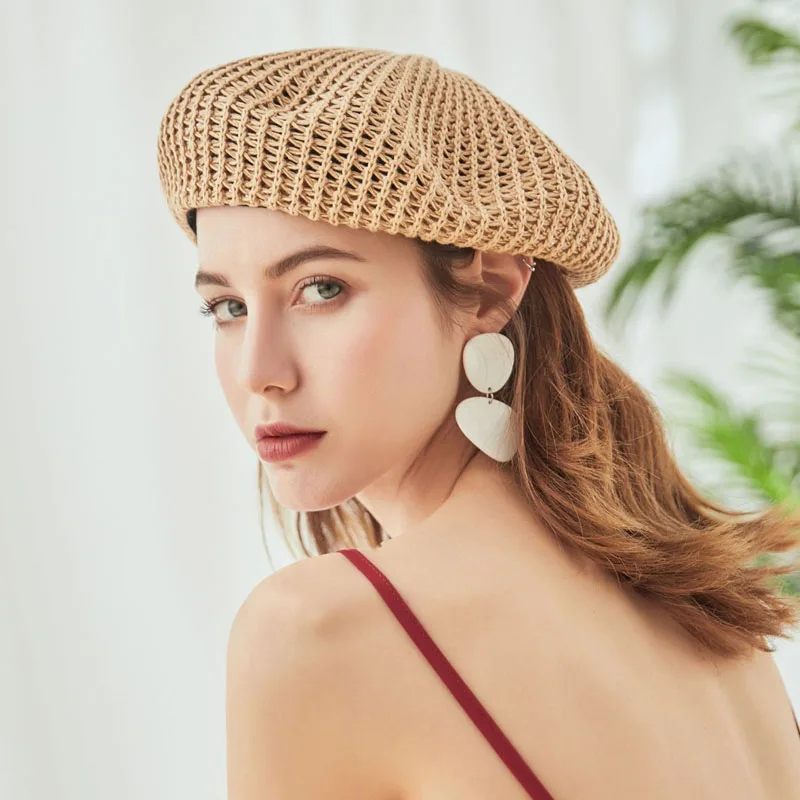 MAXSITI U Summer Breathable Cotton Linen Hollow Out Berets Caps For Women Girl Temperament Painter Hat Adjustable Accessories