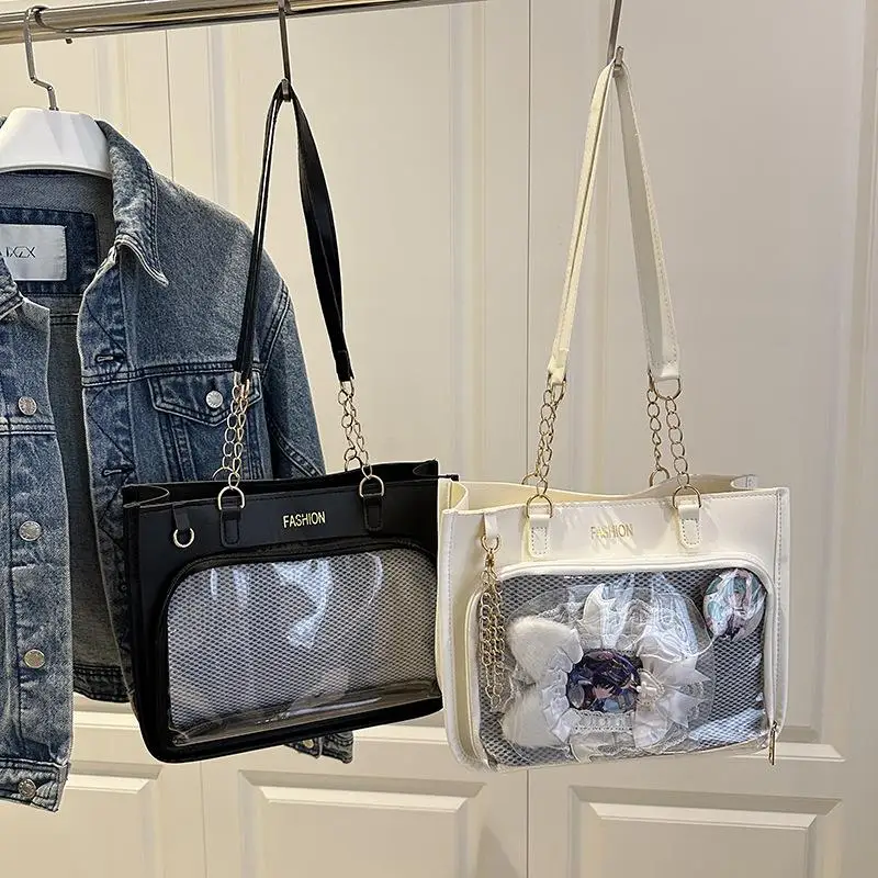 

New Ita Bags Womens Shoulder Bag Black Lolita Gothic Y2K Cute Tote Bag Transparent Jk Chains Square Large Capacity Handbag