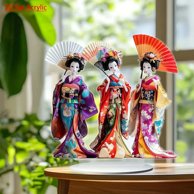 جميلة اليابانية Geishas 2D شقة الاكريليك حامل الجدول الديكور ، المنزل ، مكتب ، مقهى ، غرفة ، الاستوديو ، سطح المكتب حلية تسجيل عدة هدية
