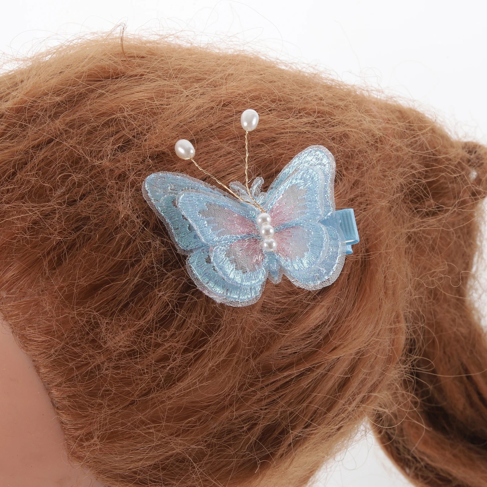 

2pcs Children Butterfly Clips Lightweight Fabric Metal 3D Double-Layer Hair Clamps For Girls Women Daily Wedding
