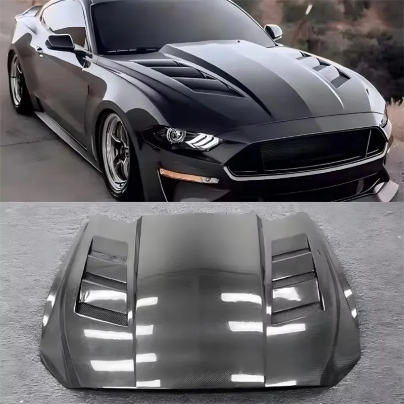 

For Ford Mustang 2015-2022 Carbon Fiber Hood Engine Cover Hood Car Headliner Hood Cover Upgrade Auto Parts Kit