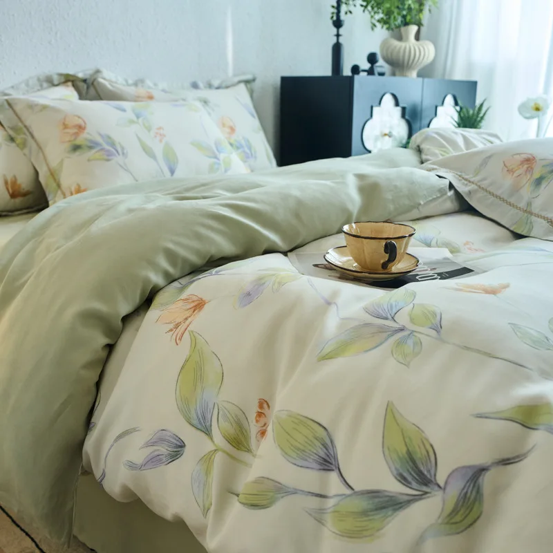 

Customizable 2025 spring and summer new Tencel AB version printed bed sheet thin four-piece set