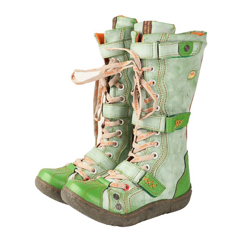 גרסה מוגבלת וינטאג' ירוקה ברך - מגפיים גבוהות |   מסוגנן ונוח עבור אופנתיים