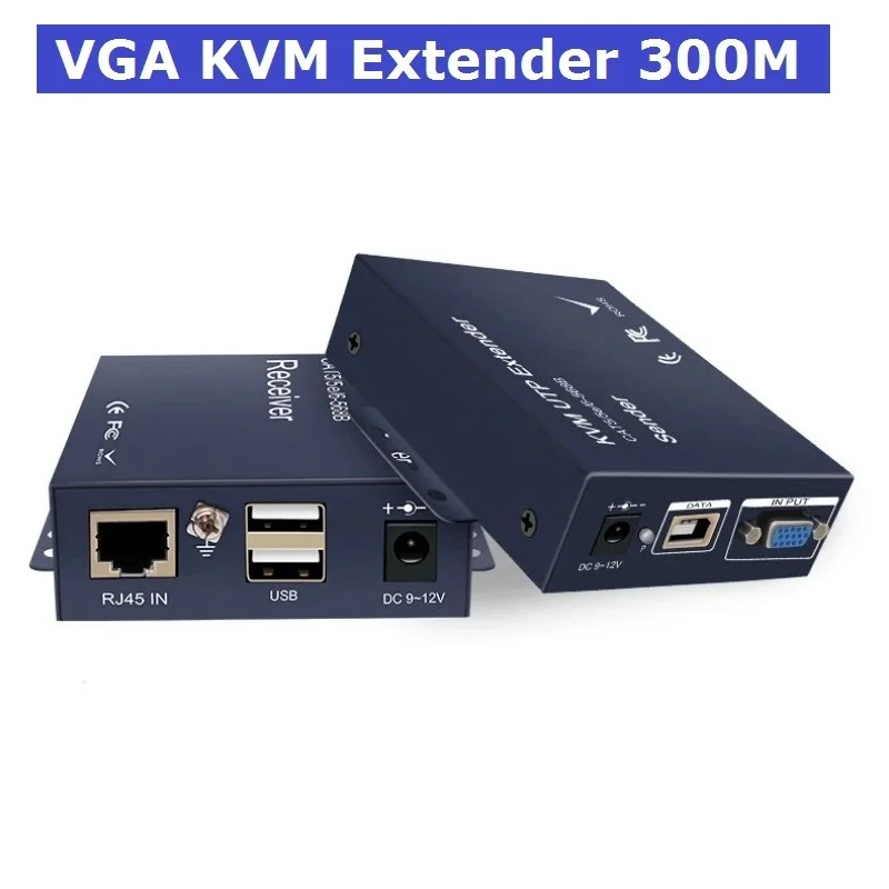Up to 300m VGA USB KVM Extender IP Network 1000Ft Over Cat5/5e/6 Cable 1080P Keyboard Mouse KVM Extender VGA Audio Transmitter