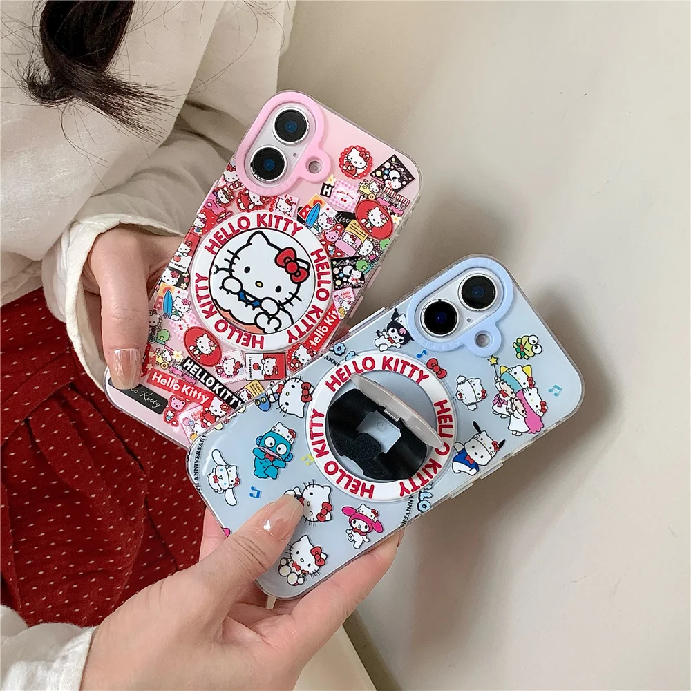 Cute sweet Hello Kitty With Magsafe Case For iPhone 16 15 14 Plus 13 12 11 Pro Max X Xr Xs Plus Magnetic Wireless Charge Cover