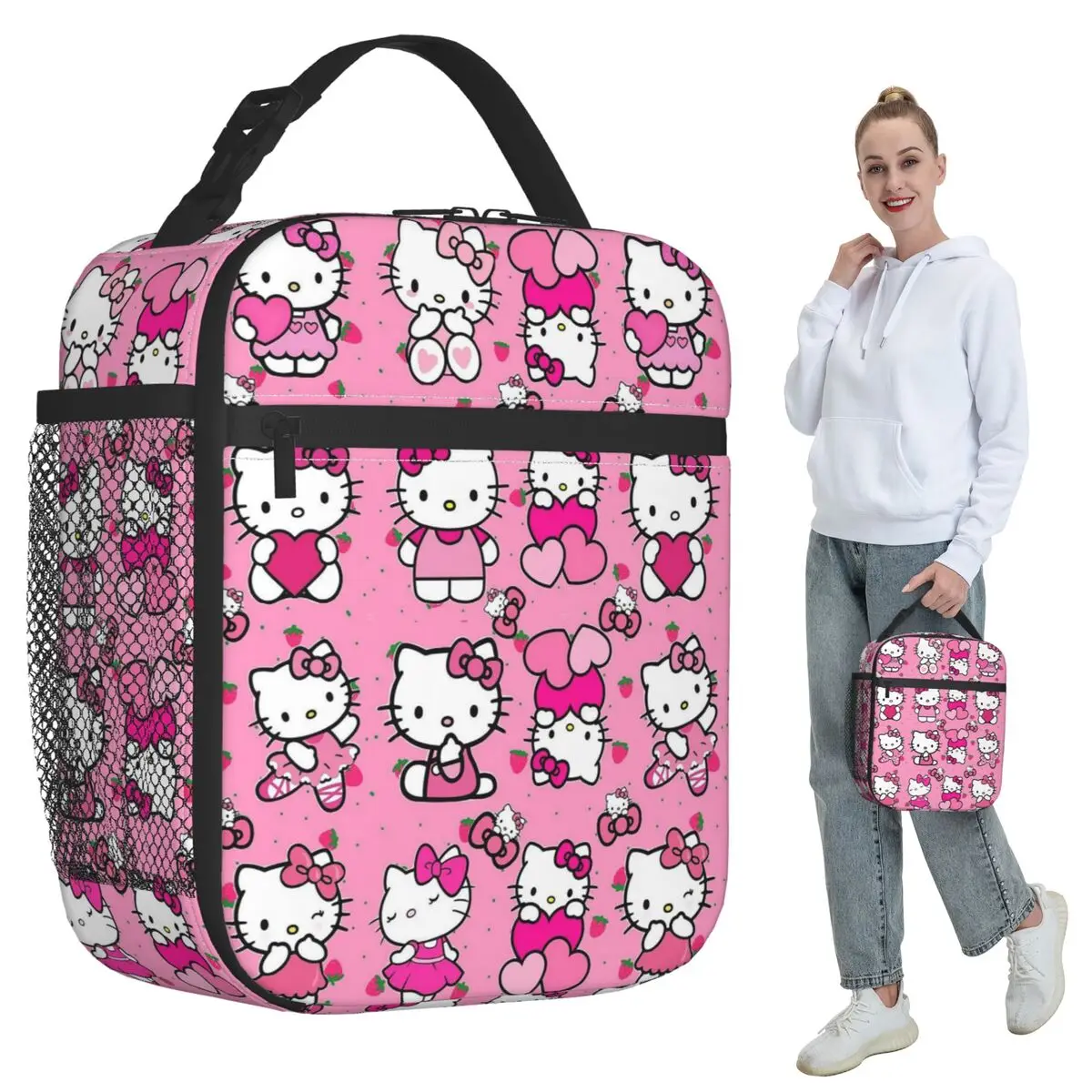 

Hello Kitty Insulated Lunch Bag for Women Office Cooler Thermal Food Box Tote Leakproof Lunch Boxes Container