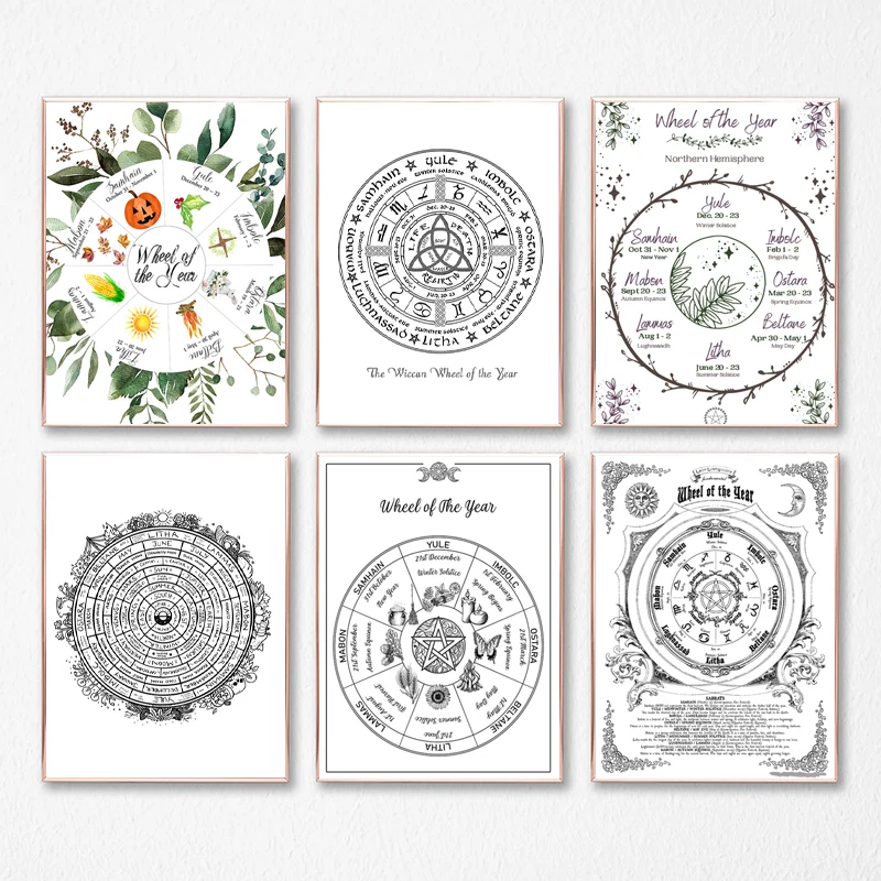 Wheel of the Year Grimoire Prints Book of Shadows Posters Pagan Holidays Witch Wall Art Canvas Painting Picture Home Room Decor