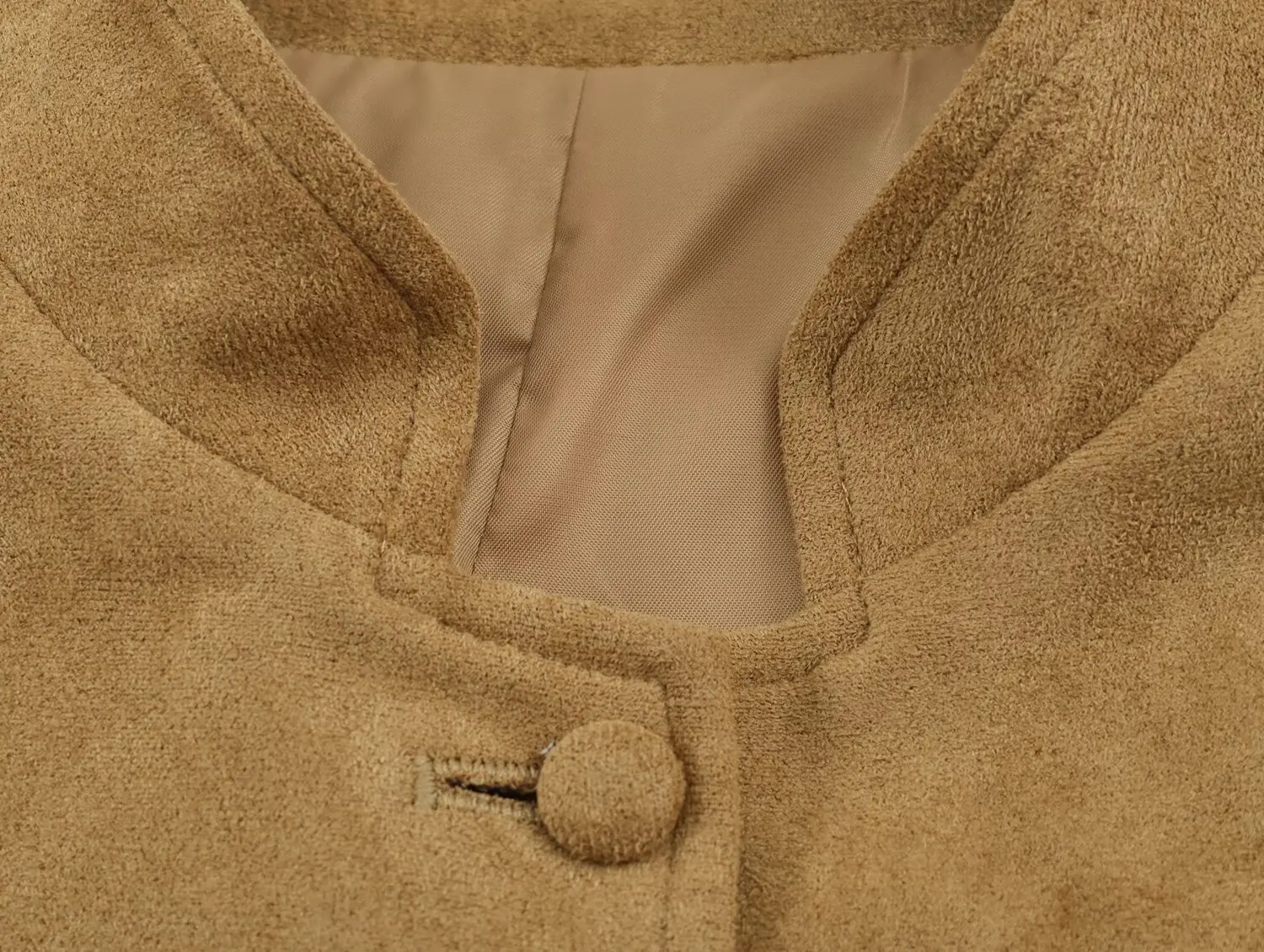 Damen Slim-Fit Jacke Stehkragen Langarm Einreihig mit Taschen Einfarbiger Wildledermantel 2026 Herbstmode Pendler-Oberbekleidung – Detail 6