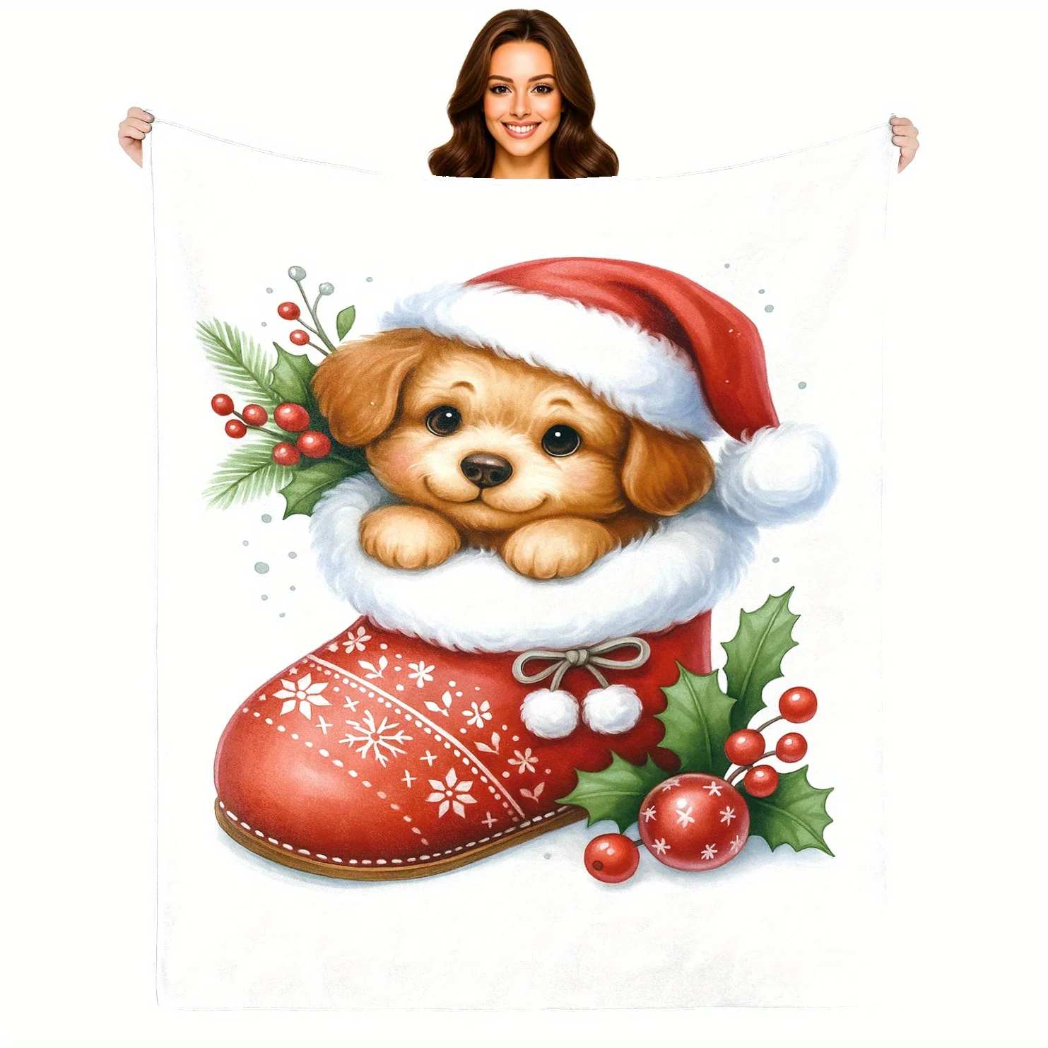 1pc 2DChristmas Dog Animal Print Blanket Ultra Soft Machine Washable Fade Proof Large Size Sofa Throw Pet Safe Removable Washabl