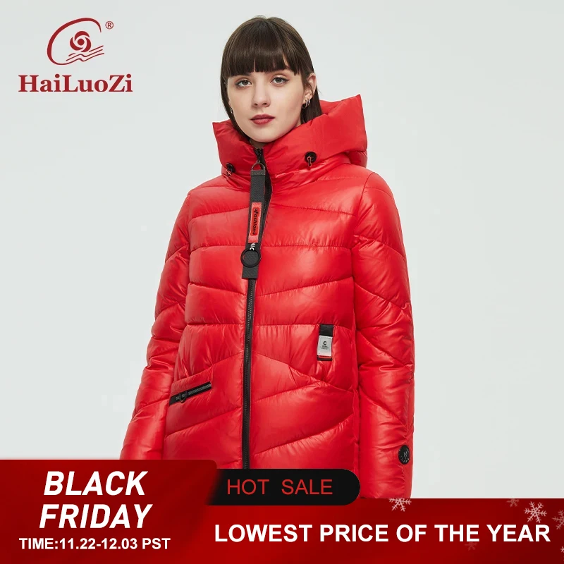 HaiLuoZi 2022 New Winter Jacket Women's Collection Warm Fashion Jacket With Unusual Design and Colors Coats Hooded Parkas 886