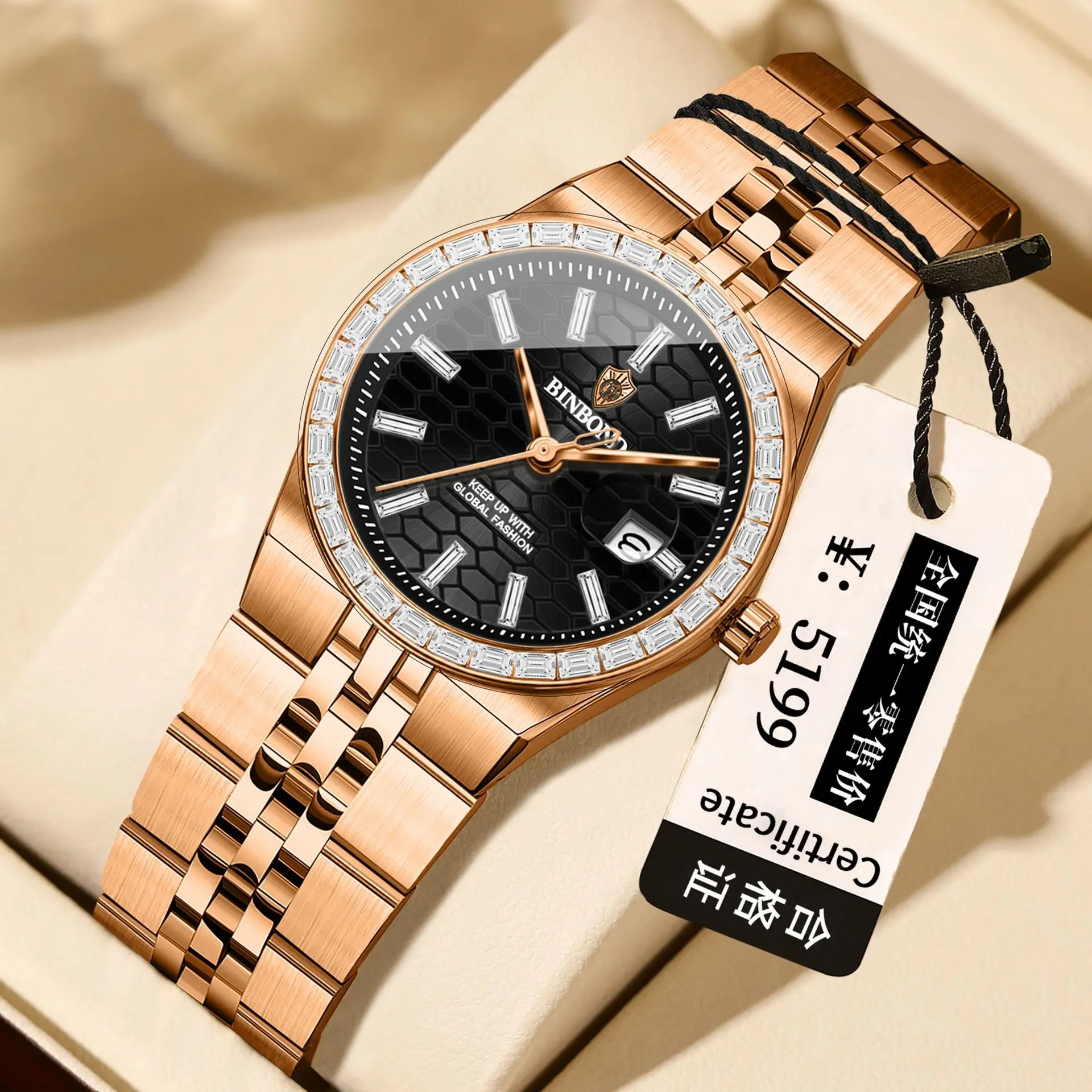 BINBOND New 7272 High Quality Original Women's Clock Waterproof Date Stainless Steel Strap Fashion Women's Quartz Watch