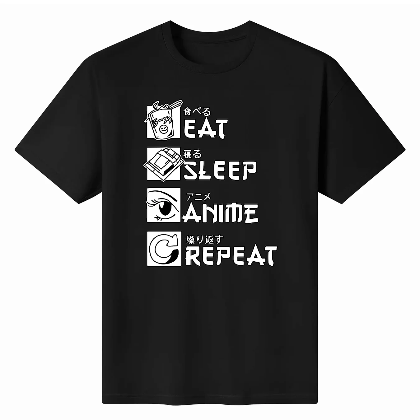 

Eat Sleep Anime Repeat Funny Japanese Manga Gift Tee T-Shirt 100% Cotton Digital Printing