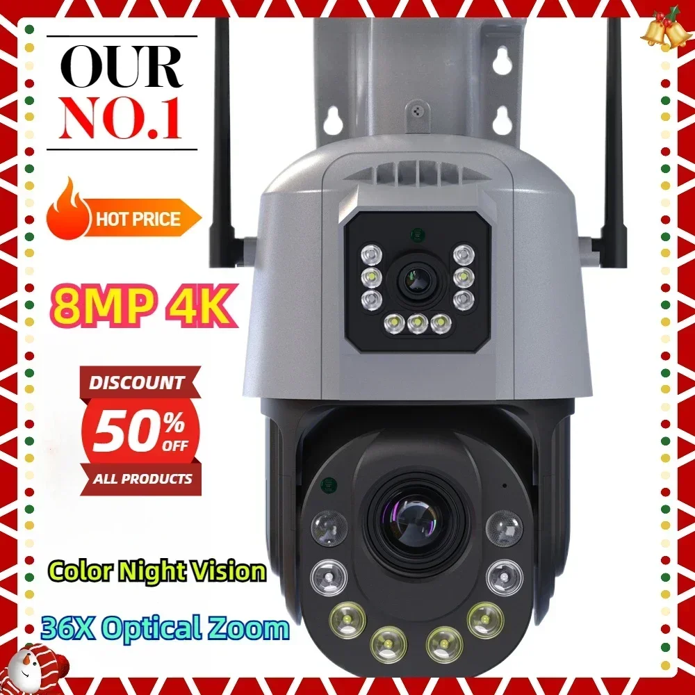 

36X Optical Zoom Ai Detection CCTV Surveillance Color Night Vision Wireless IP Camera 8MP 4K WIFI Camera Outdoor Dual Lens PTZ