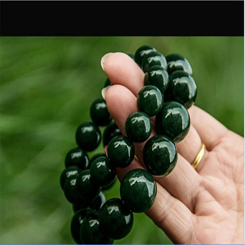 Old Mine Hetian Round Men Women, Bracelet, Green And Black Jade Bead C