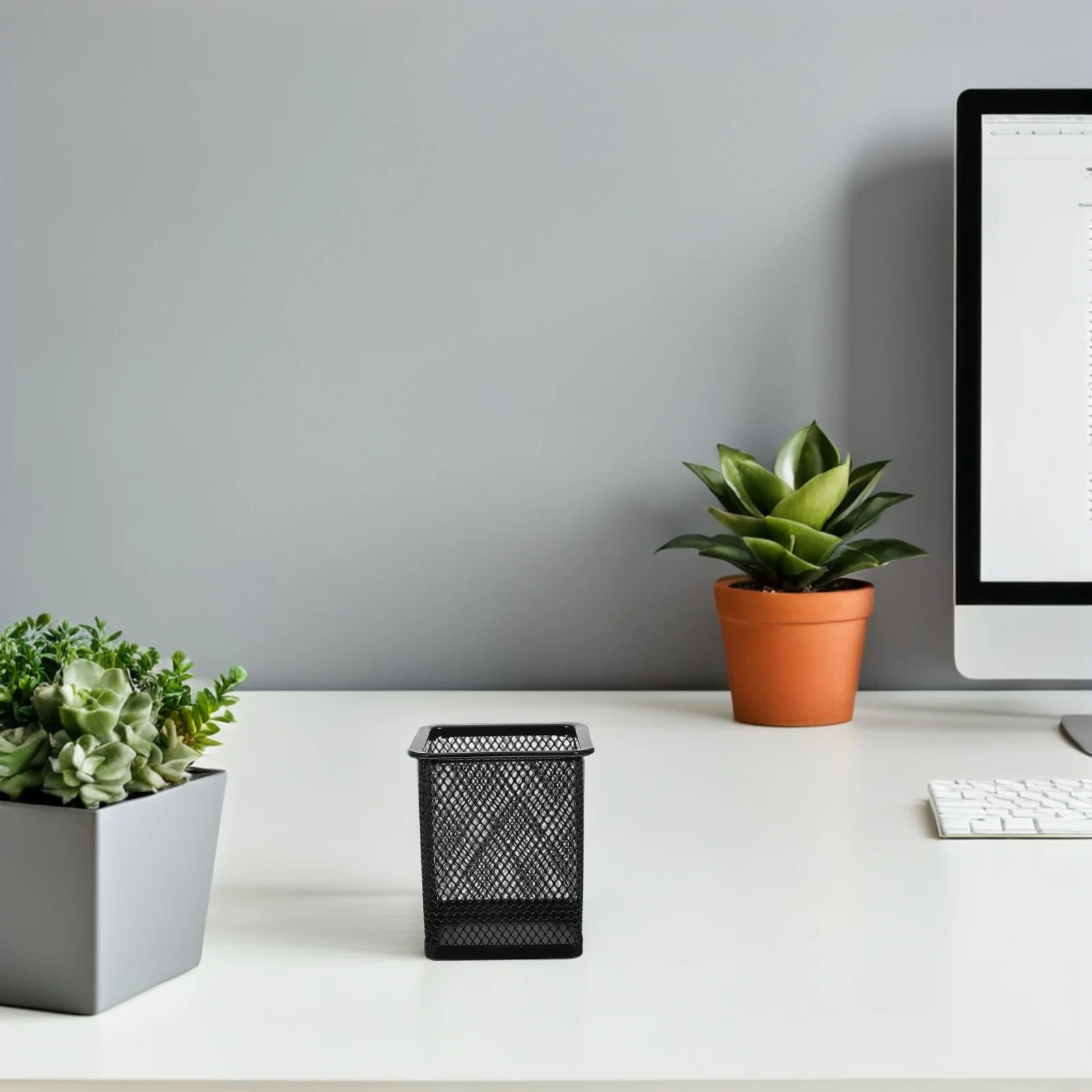 

2 Pcs Pen Metal Hollow Holder Office Pot Black Container Mesh Pots Square Pencil