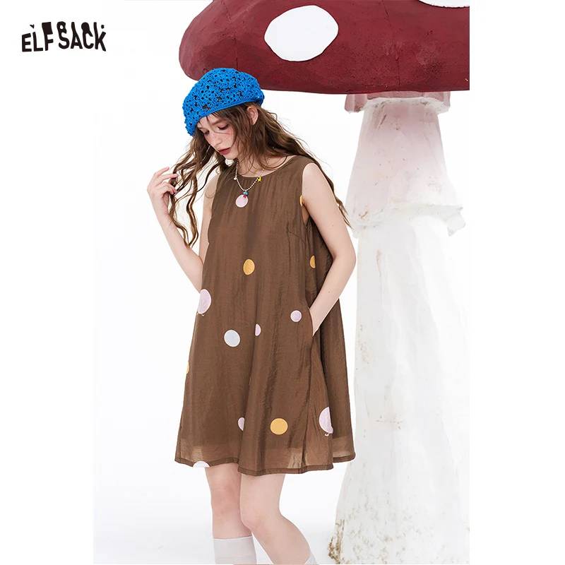 

ELFSACK Women's Cute Polka Dot Sleeveless A-Line Mini Dress, Retro Round Neck Casual Summer Dress, Kawaii Party Outfit