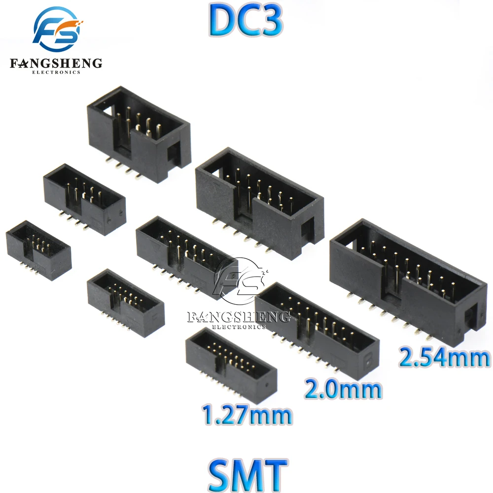 10/100 Uds paso 1,27mm 2,0mm 2,54mm enchufe macho cabezales rectos idc conector PCB doble fila DC3 encabezado SMT 6/10/20/26/34/40Pin