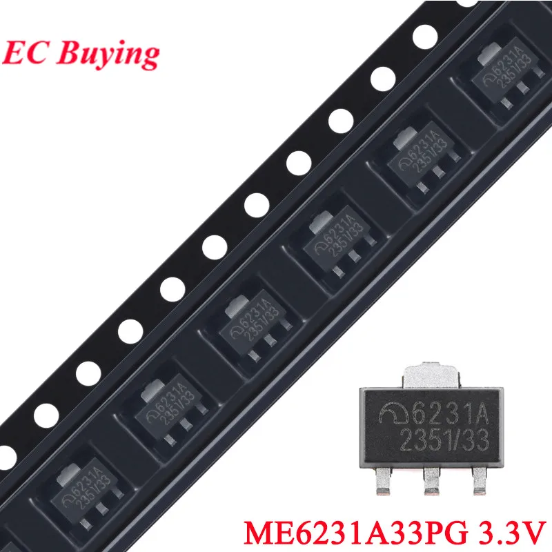 50Pcs/10pcs ME6231 6231A ME6231A33PG SOT-89-3 3.3V Low Power High Precision High PSRR LDO Linear Regulator Chip IC