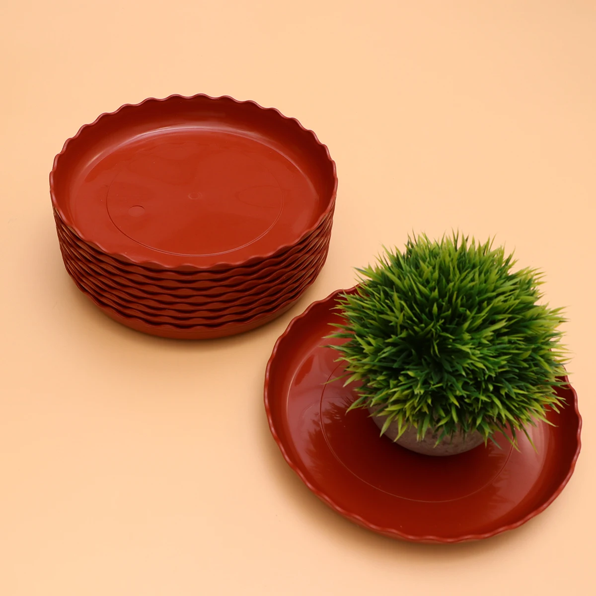 

10pcs Plastic Flower Pot Saucer Lotus Leaf Shape Bonsai Plant Tray Water Resistant Durable Thickened Garden Balcony Red