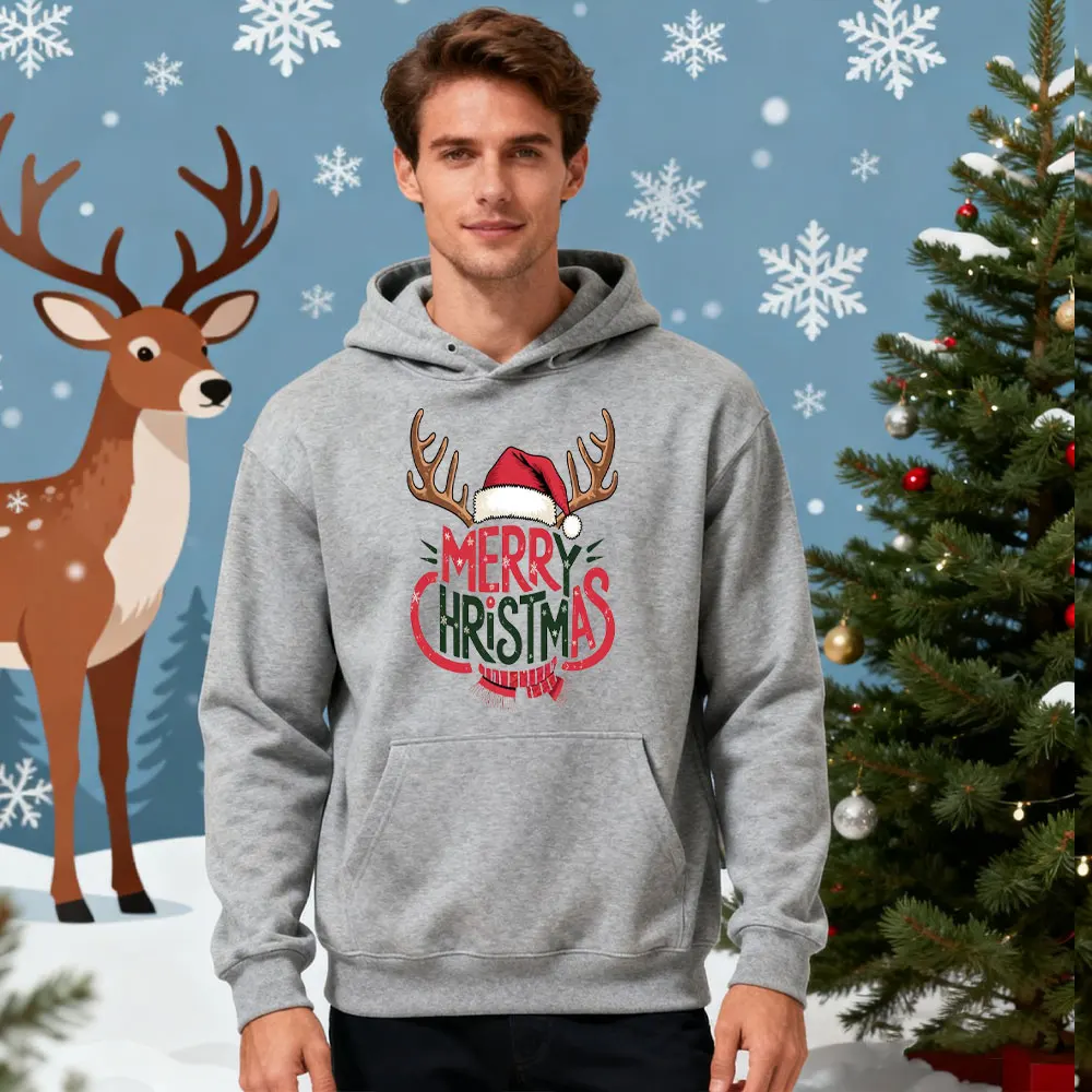 

2025 Merry Christmas! Reindeer-shaped Men's Long-sleeved Hoodies Funny Christmas Long-sleeved Sweatshirt Hooded Men's Clothing