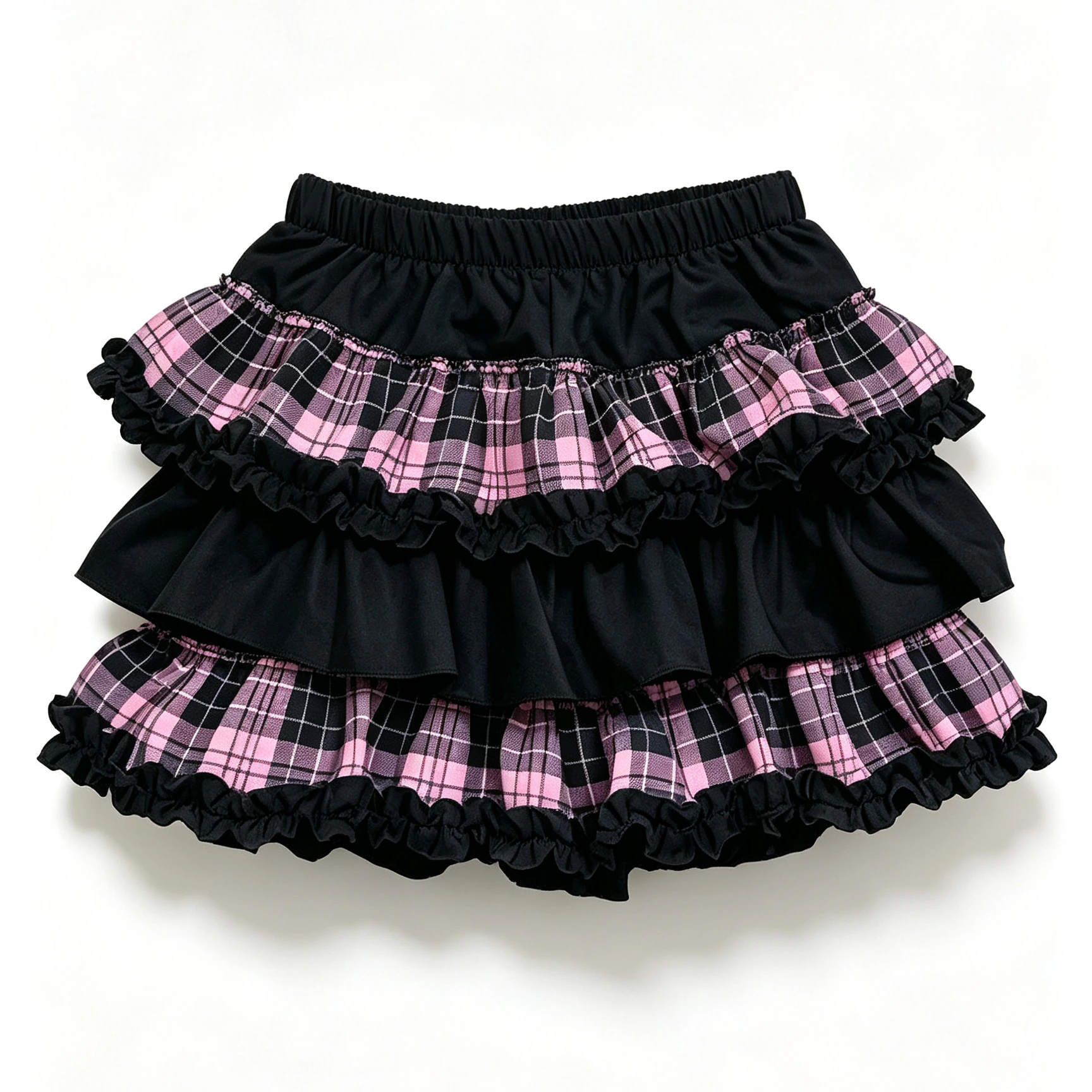Y2K Preppy Coquette Tiered Plaid Cake Mini Skirt Color Options Elastic Waist Built-in Safety Liner Women Flowy Short Skirt Punk