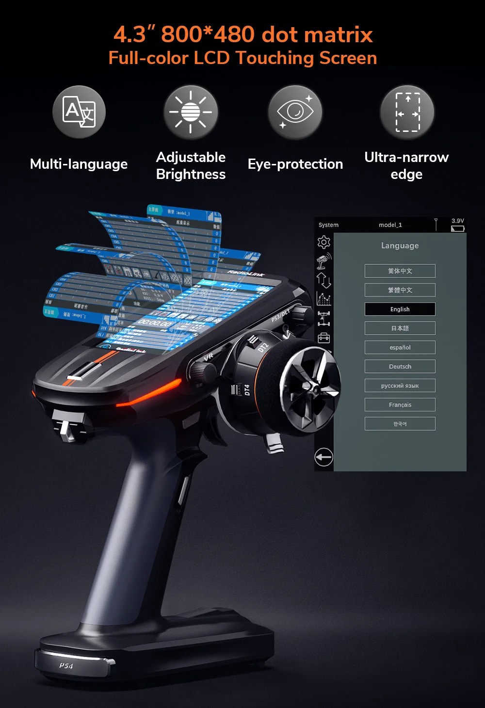 Radiolink RC8X 8-Kanal 2,4G RC-Sender mit R8FG V2.1 Gyro-Empfänger, Einhand-Steuerungszubehör und Telefonhalterung für FPV-Bildschirm – Detail 6