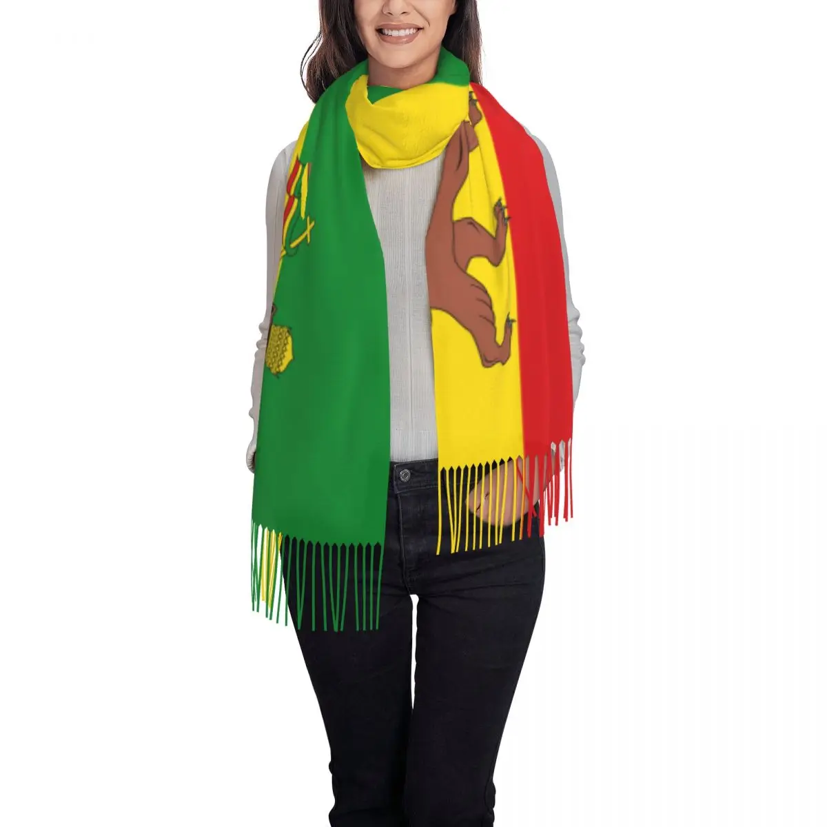 Luxury Flag Of Ethiopia Tassel Scarf Women Winter Warm Shawls Wraps Lady Scarves