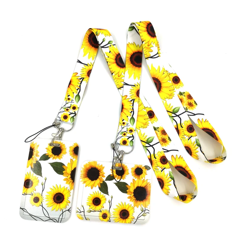 Sunflowers Flowers Key lanyard Car KeyChain ID Card Pass Gym Mobile Phone Badge Kids Key Ring Holder Jewelry Decorations