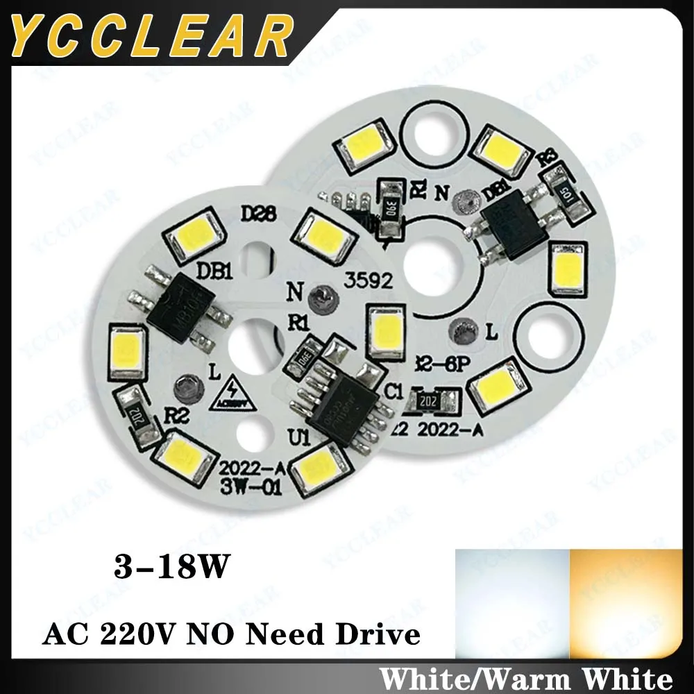 10 szt. Panel świetlny LED 3W ciepły biały AC 220V nie wymaga sterownika średnica 28mm 32mm płytka drukowana + 2 piny SMD 2835 układ COB dla