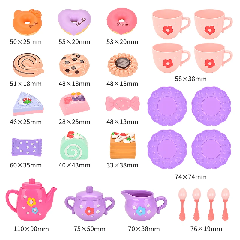 Juego de fiesta de té para niñas pequeñas, 27 Uds., juguetes de princesa para el tiempo del té, incluye juego de té, estuche de postre, juego de cocina para niños