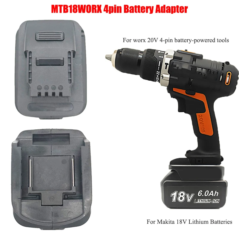 لماكيتا بطاريات ليثيوم 18 فولت MTB18WORX محول البطارية متوافق مع أدوات طاقة بطارية ليثيوم WORX برتقالي 20 فولت 4 دبوس #6