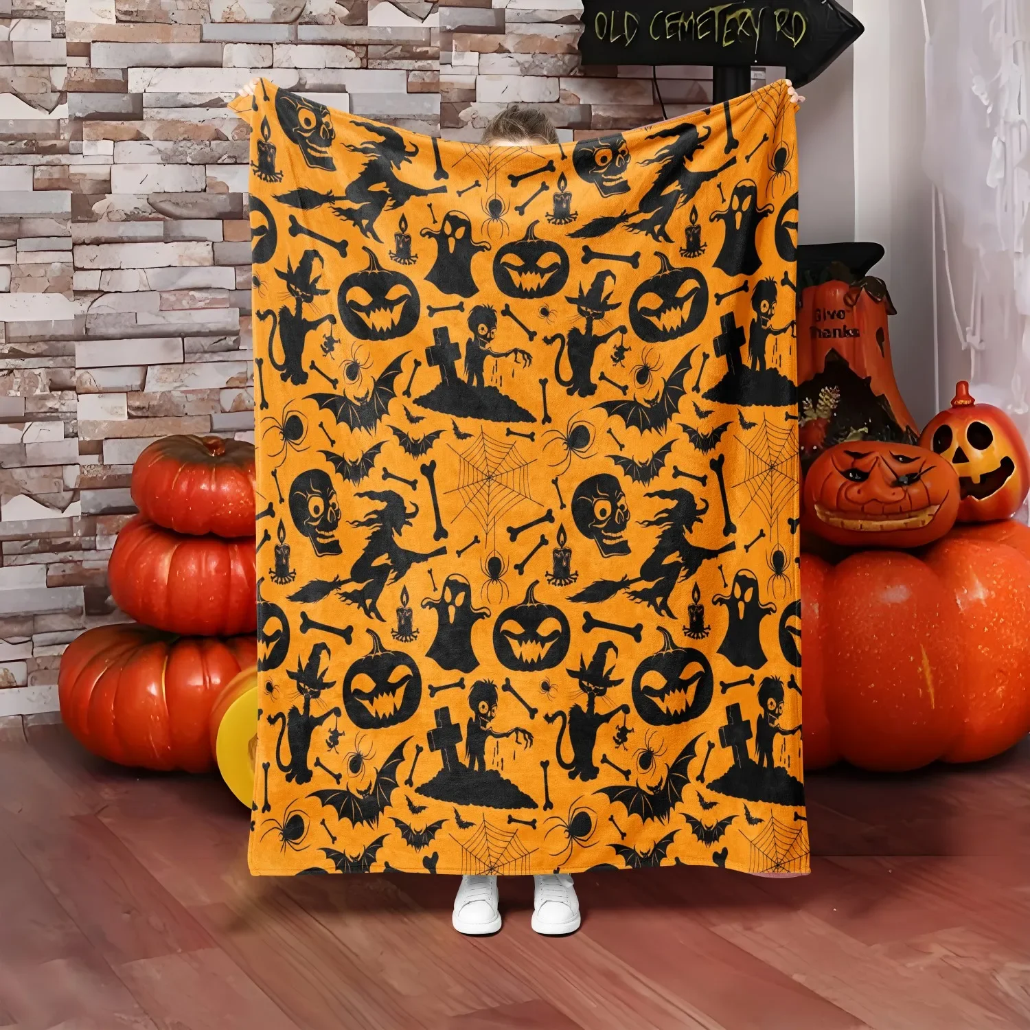 1PC Halloween theme Witch Ghost Cemetery New design Throw Blanket All Saints Day Gifts for Couch Bed Car Camping all season use