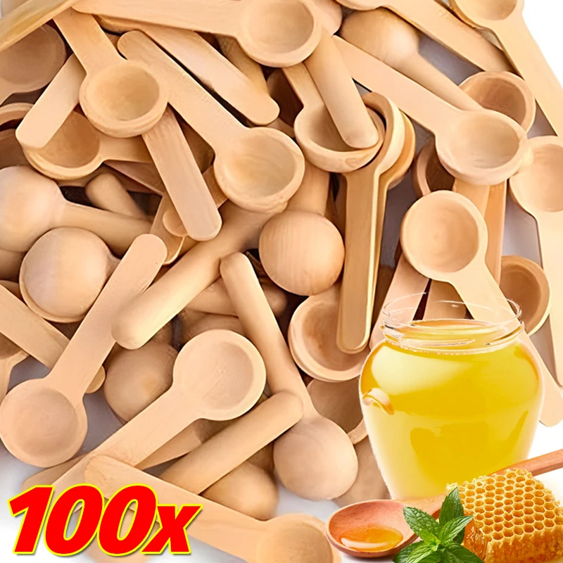 

10/30PCS Mini Wooden Spoons Round Head Coffee Honey Tea Spoon Kitchen Natural Wood Sugar Salt Condiment Scoop Reusable Tableware