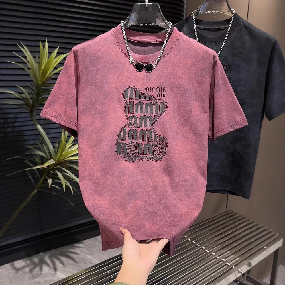 

Summer New Trendy Rhinestone Printed Short T-Shirt Men's Fashion Casual Breathable Half Sleeve Ins