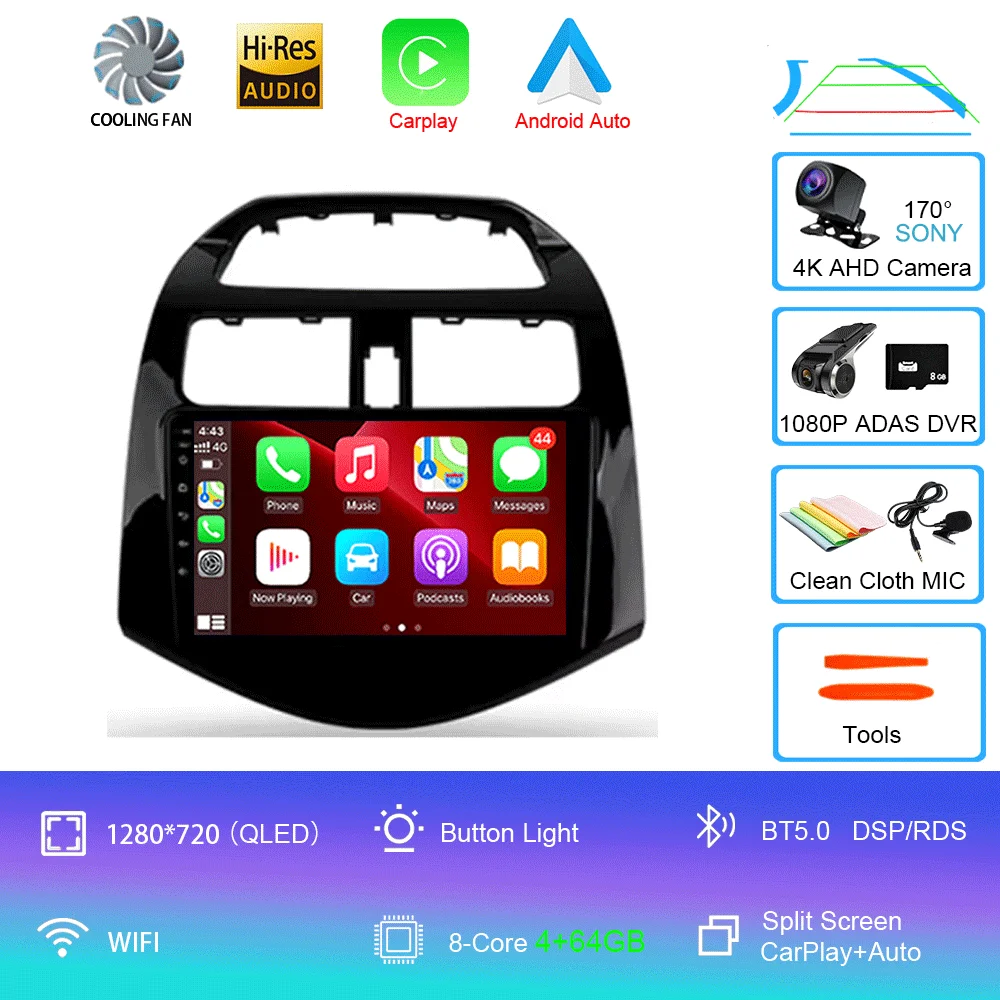 Android 16 autoradio Carplay Auto multimediaspeler voor Chevrolet Spark Beat Matiz Creative 2009 - 2016 E53 X5 M5 2din stereo