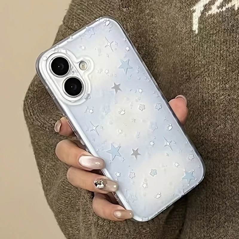 Blaue Farbverlauf-Sternen-Handyhülle für iPhone 16 17 18 Pro Max 15 14 13 12 11 Pro Max 7 8 Plus Air, einfarbige, stoßfeste, weiche Hülle – Detail 5