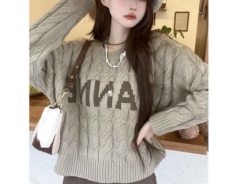 Korean New Fried Dough Twists Letter Long Sleeve Pullover Knits 2023 Spring Autumn Winter Short Sweaters Wear Women Inside