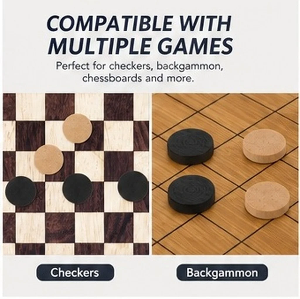 1Set Natural Wood Backgammon Pieces Round Chess Checkers Set Long-Lasting Craftsmanship Ideal Gift for Board Game Lovers Game