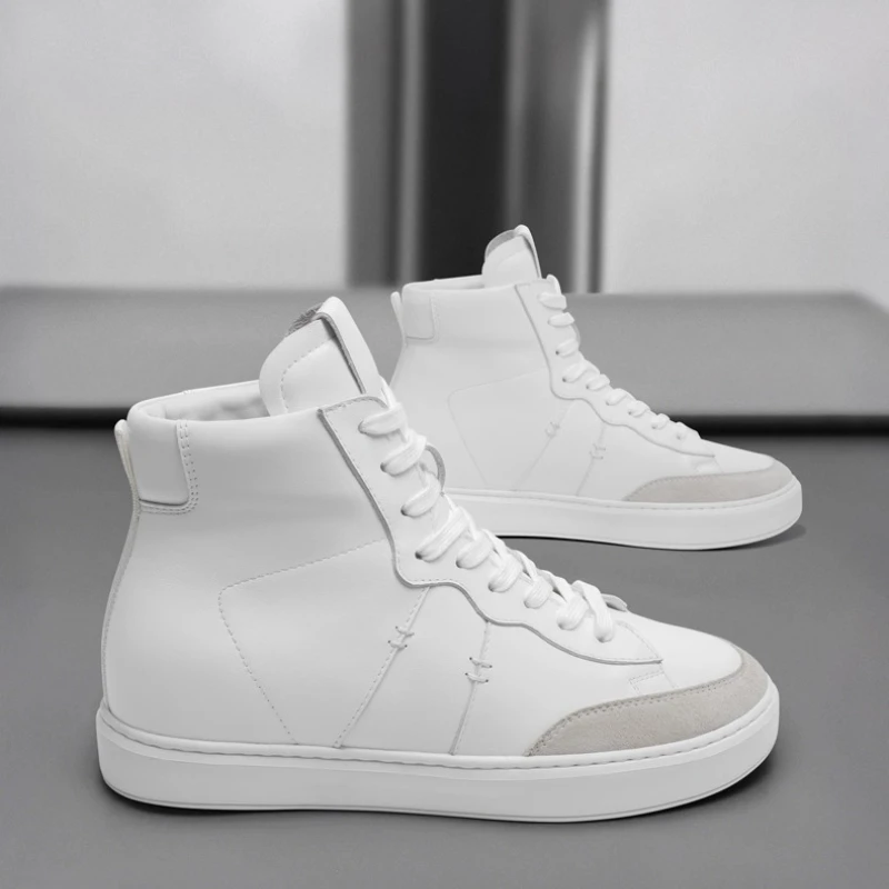 High Top Long Tongue Shoes for Men's Casual Sneakers 7cm Height Increasing Shoes Comfortable Breathable Thick Soled Sports Shoes